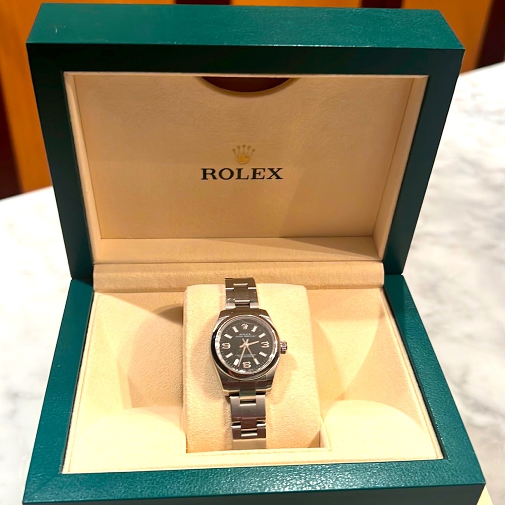 Rolex Oyster Perpetual Black Dial Oyster Bracelet Ladies Watch